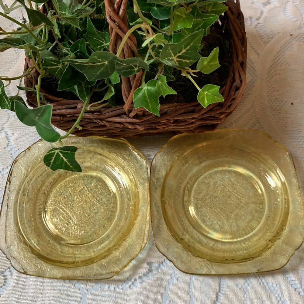 Set/4 Federal Glass 1930s Amber Depression Glass Dessert Hors d'oeuvres Plates